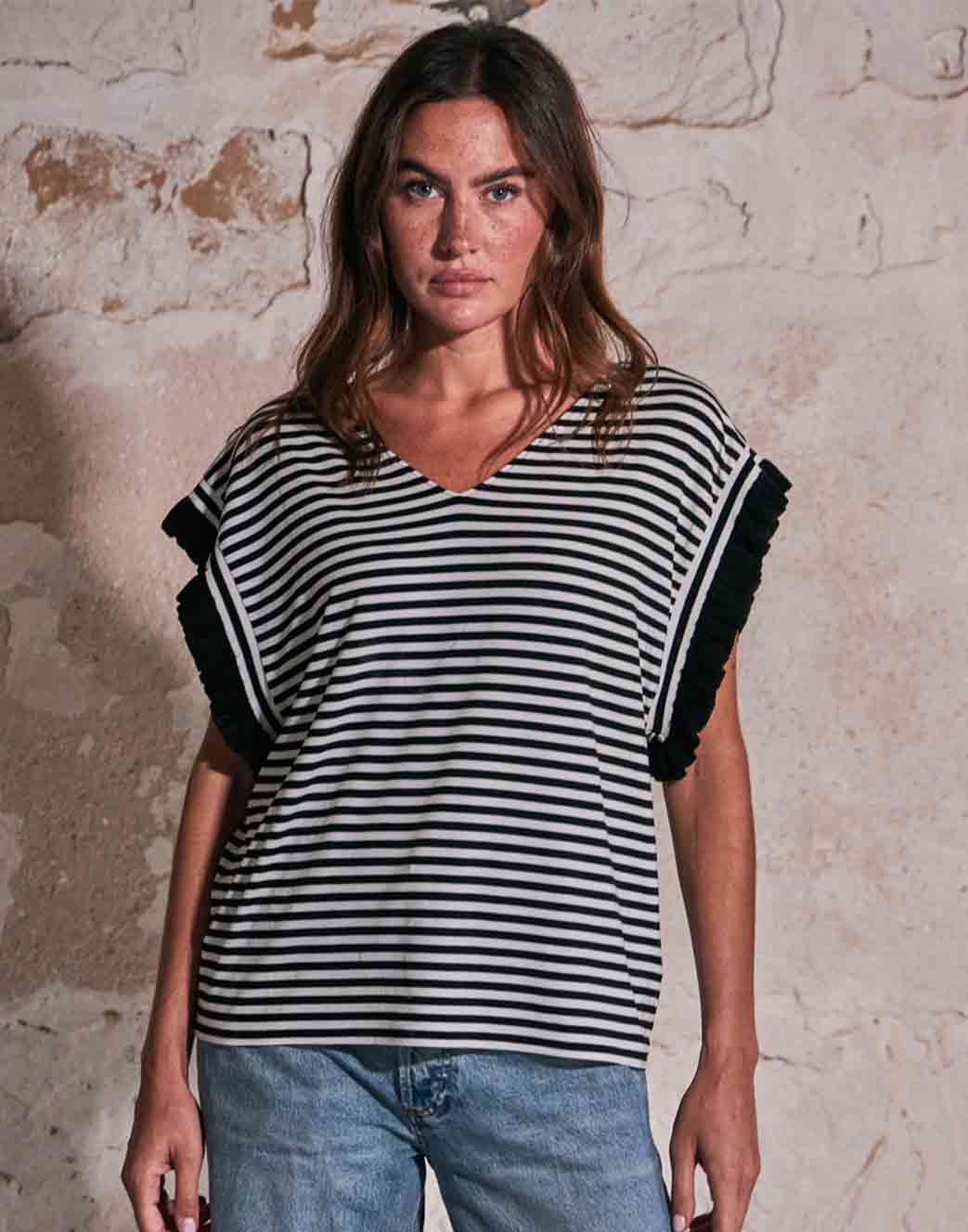 Gestreiftes T-Shirt mit Raffungen - Kadrina - Love Joy Victory